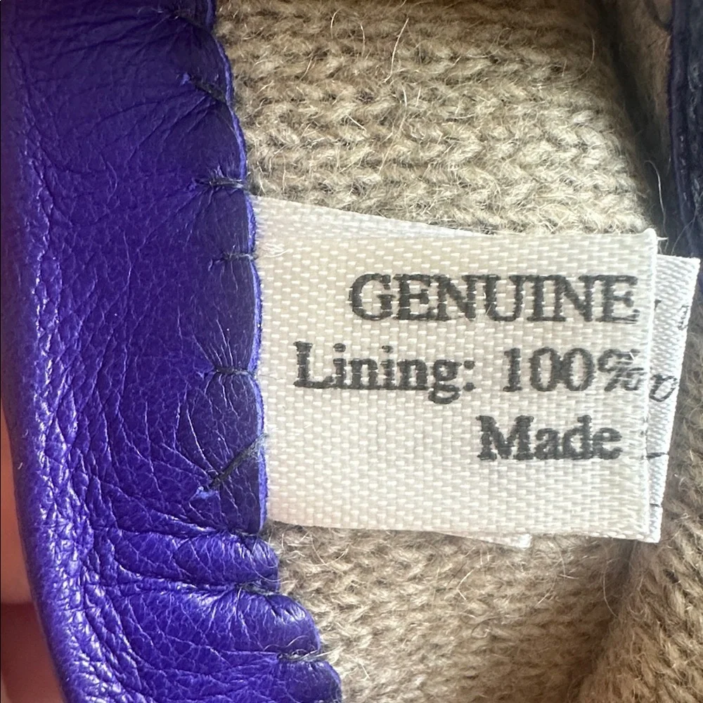 Purple Leather Gloves handmade in rome cashmere lined 7.5